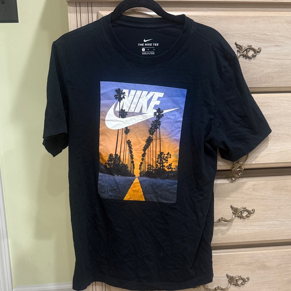 Nike Men's Black Tee with Sunset Graphic